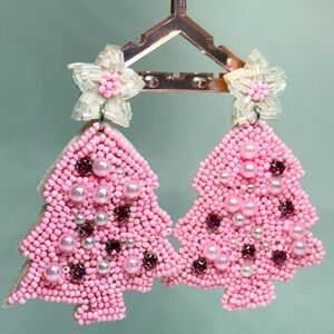 Pink beaded Christmas earrings!